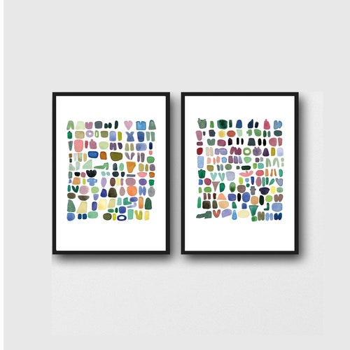 Wall Art Set of 2 Abstract Prints Colorful Modern Art Etsy