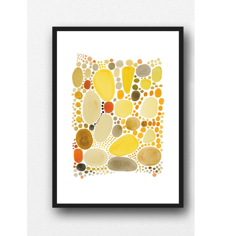 Yellow pebbles Fine art print giclee Watercolor painting abstract painting image 2