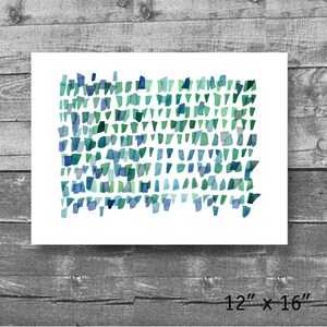 Blue green watercolor painting, Sea glass painting print giclee watercolor painting beach finds image 2