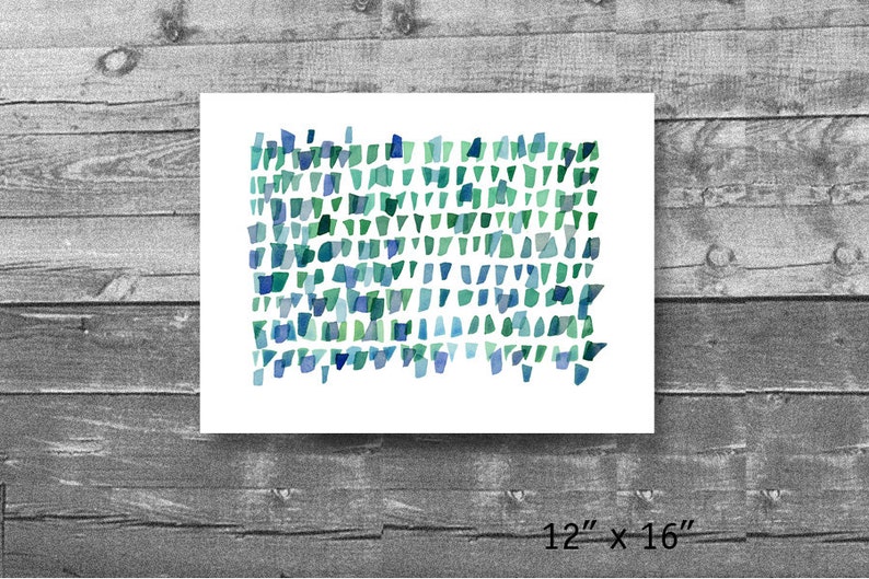 Blue green watercolor painting, Sea glass painting print giclee watercolor painting beach finds image 2