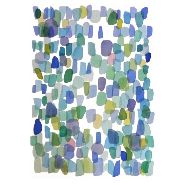 By the sea Beach Finds original painting watercolor painting 18 x 24" soft green blue ocean