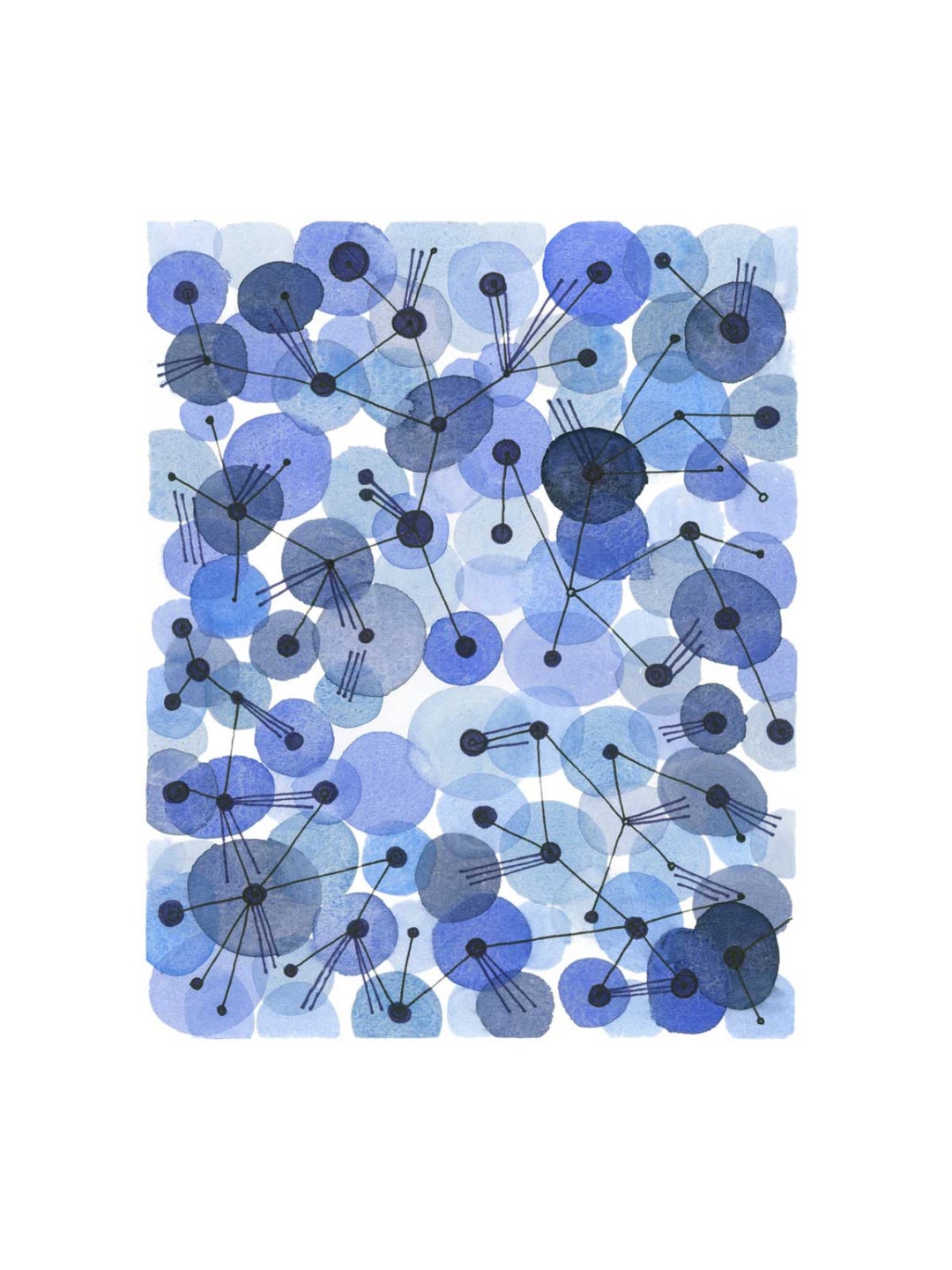Bubbles Blue Dots Abstract Art Painting Ultramarine Dots Connected Watercolor Painting Blue