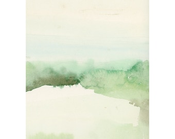 Landscape painting, watercolor painting, green shore, The Dutch Wadden Sea Islands, Fine art print
