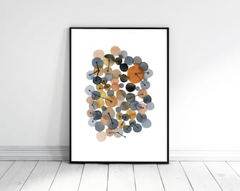 Minimalist Wall Art,  Abstract  Watercolor Art, Brown Gray Print, Connections