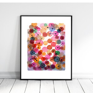 Abstract Painting, Watercolor Print, Constellation, Red pink Circles image 3