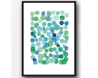 Green-Blue Abstract Art Print, Watercolor painting, Beach House Art