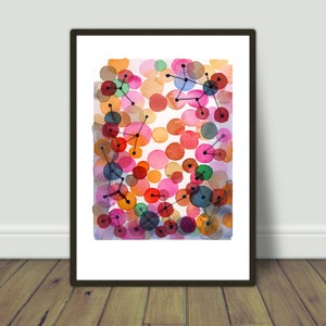 Abstract Painting, Watercolor Print, Constellation, Red pink Circles image 5