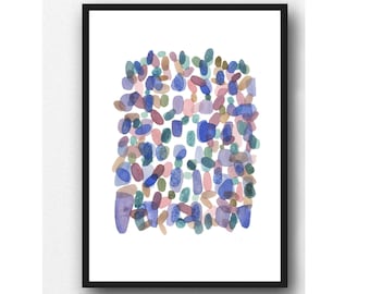 Abstract watercolor painting, watercolor purple dots,  watercolor print purple painting