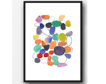 Abstract Watercolor Painting, Colorful Contemporary Art Print, Modern Living Room decor