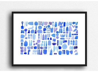 Abstract Ocean Painting, Cobalt blue watercolor, blue watercolorprint, Beach combing nautical watercolor, abstract coastal painting