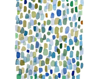 Abstract watercolor painting, Rain, Watercolor print, Watercolor art blue-green dots