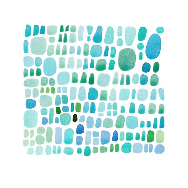Watercolor painting Seaglass Abstract painting green blue dots beach finds Abstract wall decor