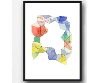 Abstract Watercolor Print, Geometrical print, colorful painting, Contemporary Wall Art