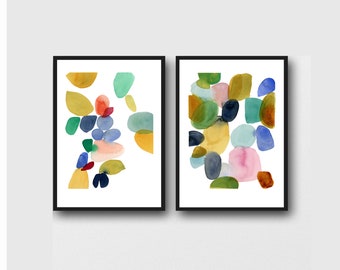 Bright Colorful Affordable Artwork, Set of 2 prints, Office Decor, Botanical Art Prints