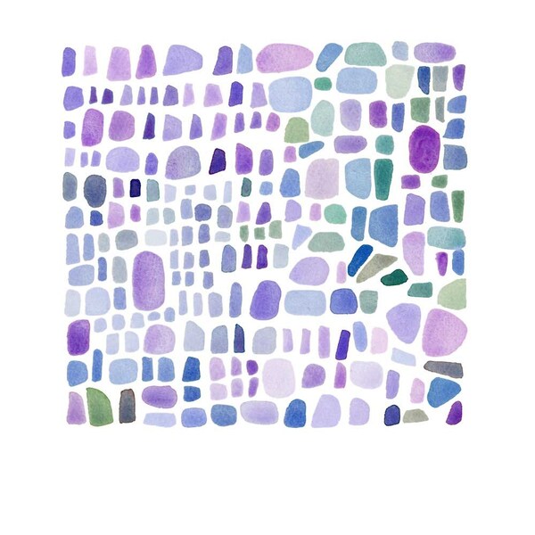 Summer Watercolor painting Seaglass Abstract painting lavender blue radiant orchid