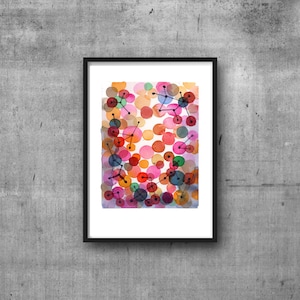 Abstract Painting, Watercolor Print, Constellation, Red pink Circles image 8