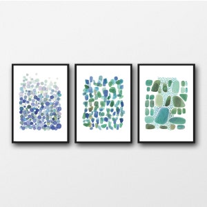 Set of 3 large prints, Nautical Beach house office decor, Blue Green Watercolor paintings