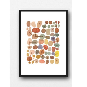 Abstract Watercolor Painting, Brown Pebbles Art Print, Connections, Wall Art