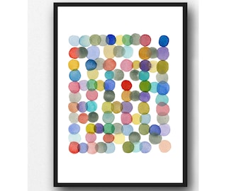 Abstract Watercolor Circles, Colorful art print by Louise van Terheijden, Happy art for nursery room.