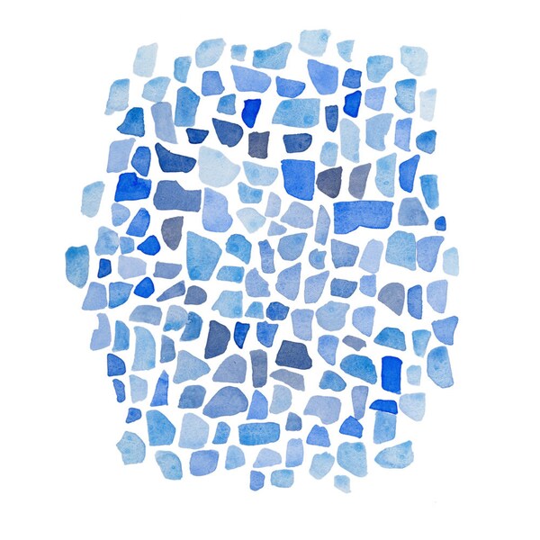 Original Watercolor painting Blue Seaglass Abstract painting  9 x 12 little watercolor painting