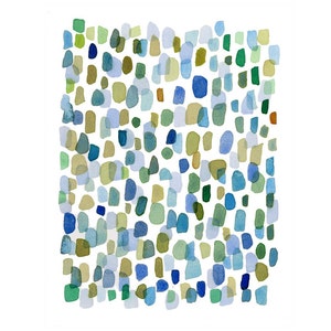 Rain, Abstract Watercolor Art Print, Watercolor Art Blue Green Drops image 3