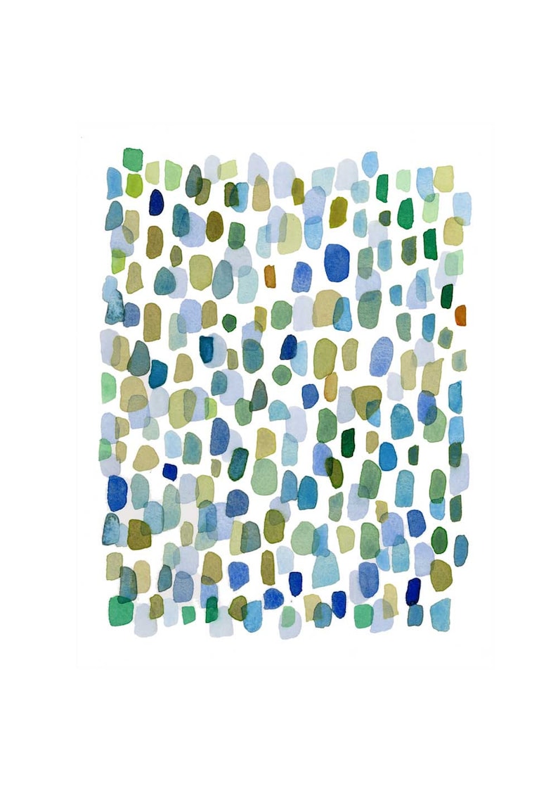 Rain, Abstract Watercolor Art Print, Watercolor Art Blue Green Drops image 3