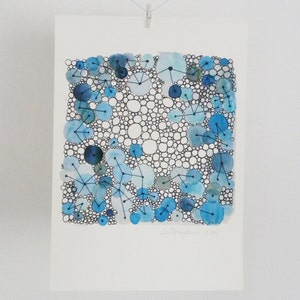 Abstract Watercolor, Blue Bathroom decor, Watercolor print, connections, dot and line image 5