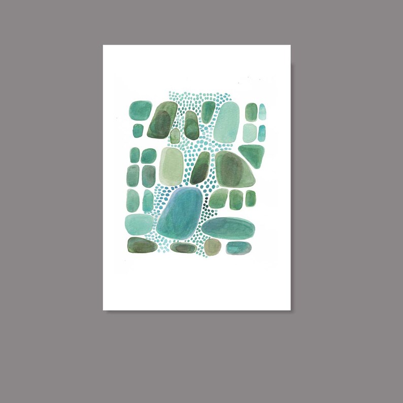 watercolor painting emerald green pebbles, modern abstract art, nature inspired painting image 3