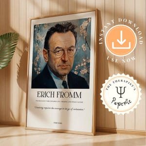 Erich Fromm Van Gogh Style Art, Psychologist Quotes, Psychology Art Print, Psychology Wall Art, Psychologists Posters, Psychologist Office