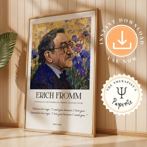 Erich Fromm Van Gogh Style Art, Psychologist Quotes, Psychology Art Print, Psychology Wall Art, Psychologists Posters, Psychologist Office