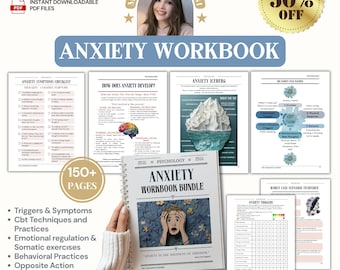 Anxiety Workbook Mega Bundle: Anxiety Toolkit, Managing Anxiety, Therapy Worksheets, Coping Skills, Mental Health Workbook, Mindfulness, CBT