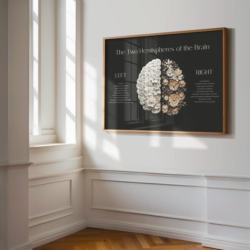 Blumendruck mit Gehirnhälften, Dekoration für Therapieräume, Wandbild für Psychologie, Büro für Therapeuten Bild 9