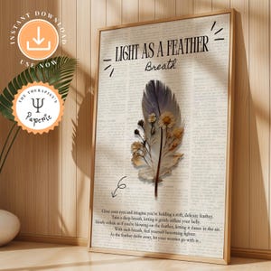 Breathing Technique Poster: Feather Design, Anxiety Relief (Digital Download)