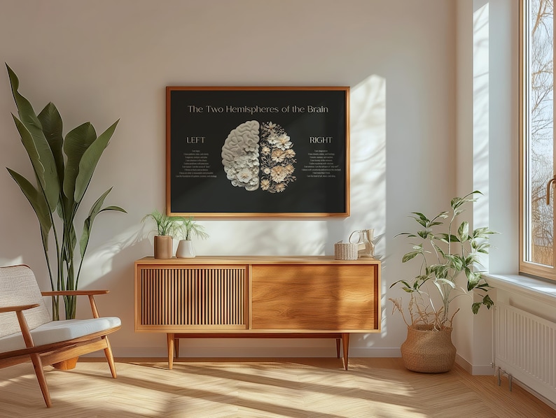 Blumendruck mit Gehirnhälften, Dekoration für Therapieräume, Wandbild für Psychologie, Büro für Therapeuten Bild 4