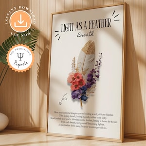 Breathing Technique Poster: Feather Design, Anxiety Relief (Digital Download)