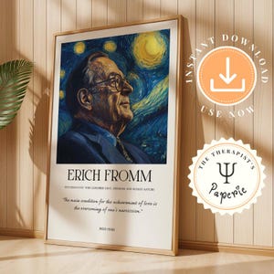 Erich Fromm Van Gogh Style Art, Psychologist Quotes, Psychology Art Print, Psychology Wall Art, Psychologists Posters, Psychologist Office
