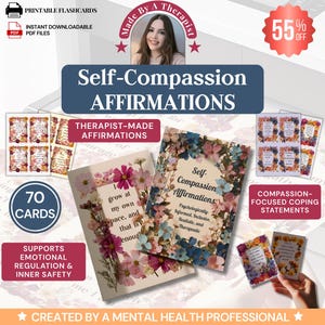 Self Compassion Affirmation Cards: CBT Therapy Tools, cbt affirmations, Affirmations to Support Therapy, Emotional Healing Cards