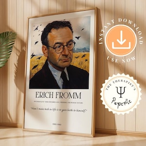 Erich Fromm Van Gogh Style Art, Psychologist Quotes, Psychology Art Print, Psychology Wall Art, Psychologists Posters, Psychologist Office
