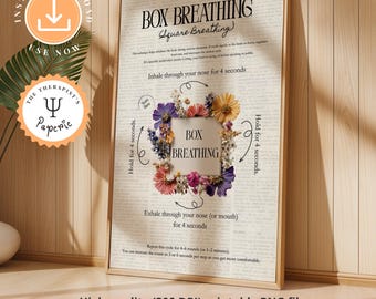 Box Breathing Poster: Mindful Breathing, Calming Down Posters, Trendy Wall Art For Therapy Office, Calming Strategies Art