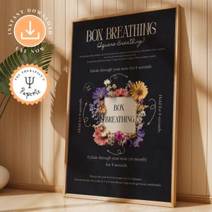 Box Breathing Guide Poster: Anxiety Relief Therapy Office Decor (Digital Download)