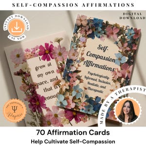 Self Compassion Affirmation Cards: CBT Therapy Tools (PDF Download