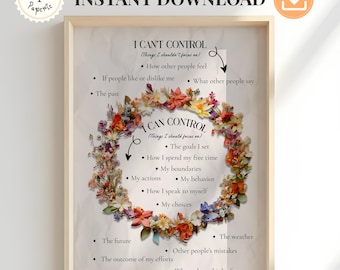 Circle of Control Poster: Floral Mental Health Decor (Digital Download)