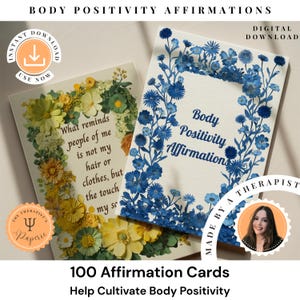 Body Positivity Affirmation Cards, affirmation cards, self love, self care, therapist tools, self esteem, cbt, act, printable affirmations