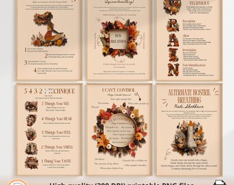 Mindfulness Poster Bundle: Breathing Techniques, Grounding Methods, Trendy Wall Art For Therapy Office, Therapy Room Decor, Counselor Office