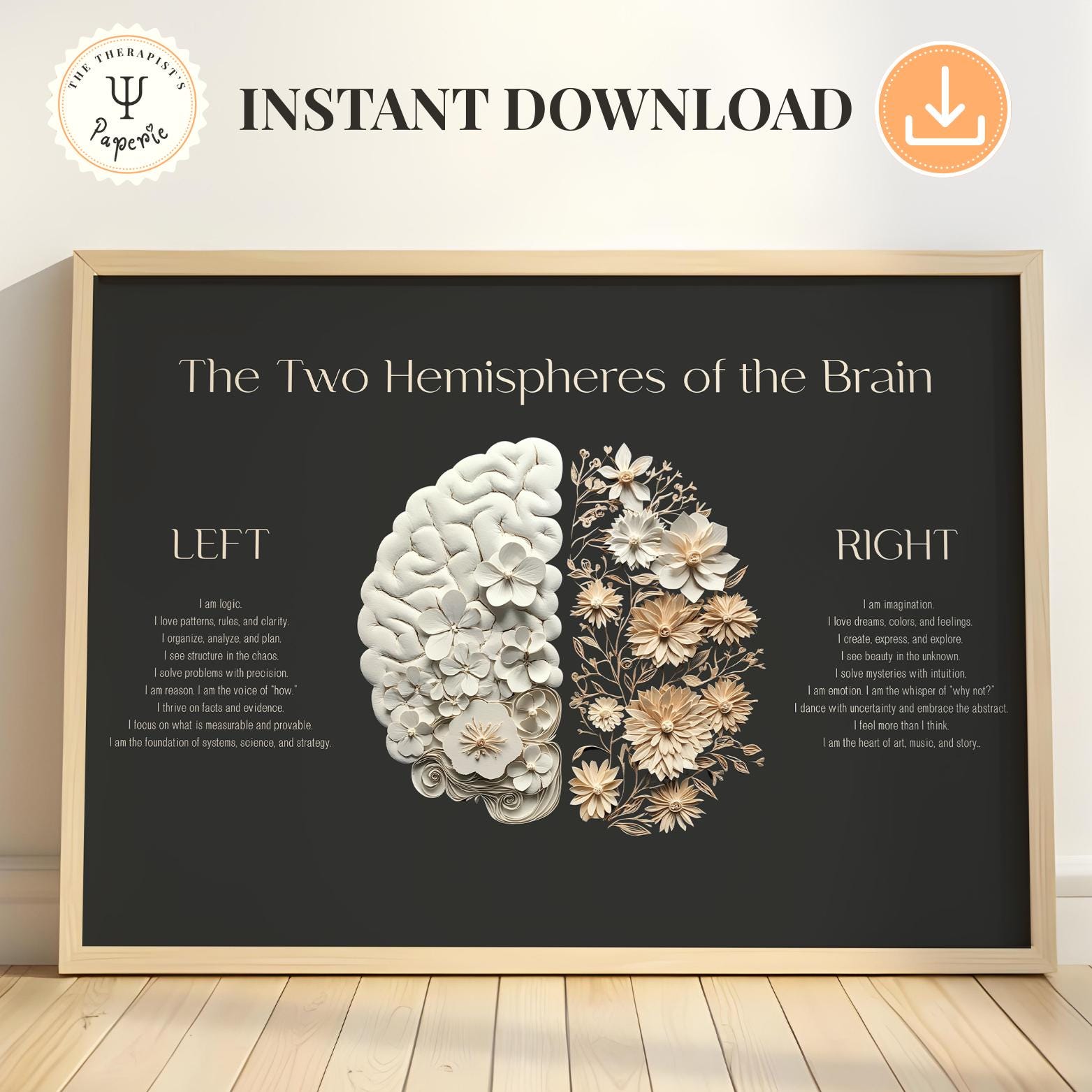 Brain Hemispheres Floral Print: Therapy Office Decor (Digital Download)
