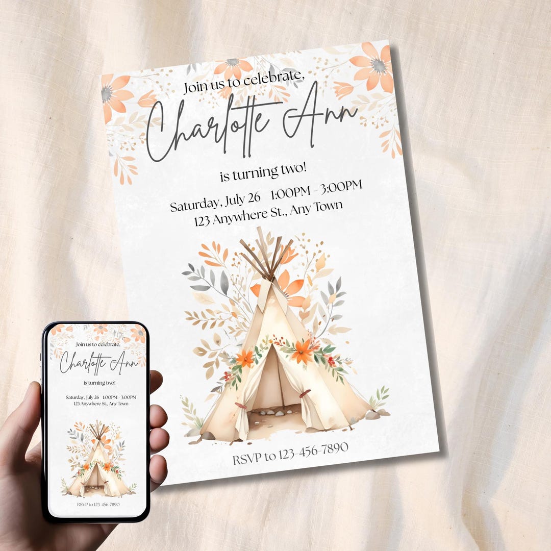 Boho Floral Birthday Invitation Template: Editable Digital E-invite ...