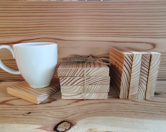 Handmade Tamarack Wood Coasters: Set of 4 Square Pine Coasters