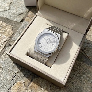 KING’S OAK WHITE - 41MM - Waterproof Quartz Analog Wristwatch with Date & Luminous Dial - Business Style Gift for Him