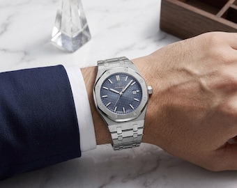 KING’S OAK BLUE - 41MM - Waterproof Quartz Analog Wristwatch with Date & Luminous Dial - Business Style Gift for Him