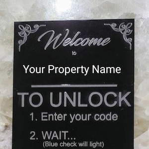 Digital Door Lock Instruction sign - Vacation Rental Guest Self Check In property access for Airbnb, VRBO, STR